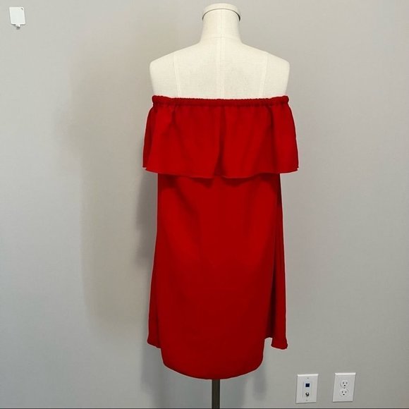 Aritzia Wilfred Neufchâtel Off Shoulder Ruffle Dress Red Mini Dress - Picture 13 of 16
